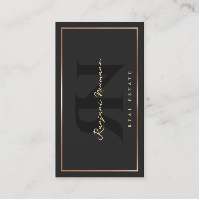 Modern Realtor Black Rose Gold Frame Border  Business Card (Front)