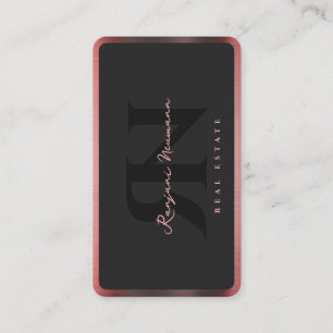 Modern Realtor Elegant Black Rose Gold Border Business Card