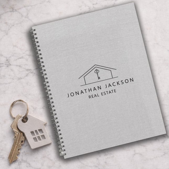 Modern Realtor Home Logo Gray Faux Linen Planner (Creator Uploaded)