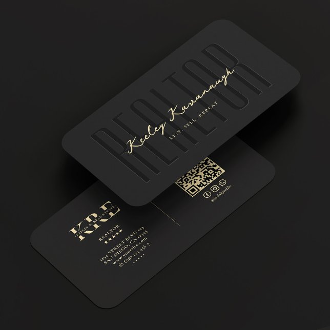 Modern Realtor Monogram Black Real Estate Agent Business Card (Modern Realtor Monogram Black Real Estate Agent Business Card
)