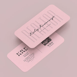 Modern Realtor Mortgage Monogram Pastel Pink Business Card