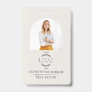 Modern Realtor Name Badge with Photo Arch Elegant ID Badge