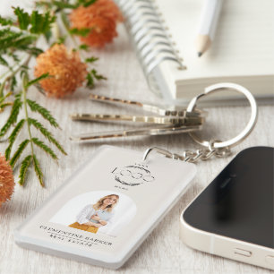 Modern Realtor Name Badge with Photo Arch Elegant Key Ring
