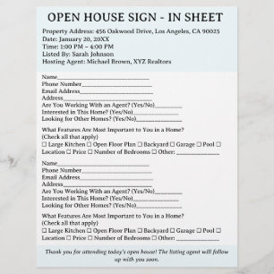 Modern Realtor Open House Sign In Sheet