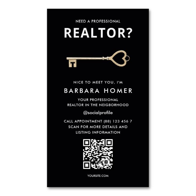 Modern Realtor Real Estate Agent Appointment QR Magnetic Business Card (Front Vertical)