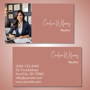 Modern realtor real estate agent photo dusty rose business card