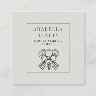 Modern Realty Company Faux Linen Square Business Card