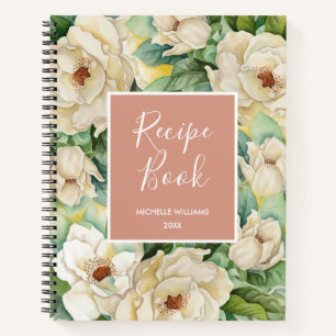 Modern Recipe Book Rose Gold Magnolia Floral Name