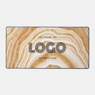 Modern Rectangular Logo Faux Golden Agate Desk Mat