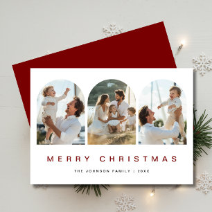 Modern Red 3 Arch Photo Nautical Christmas  Holiday Card