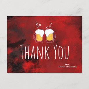 Modern Red Abstract with Beer Steins Thank You Postcard