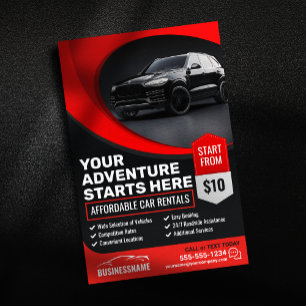 Modern Red Affordable Car Rental Car Hire Auto Flyer