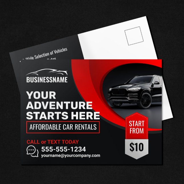 Modern Red Affordable Car Rental Car Hire Auto Postcard (Creator Uploaded)