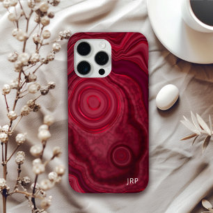 Modern Red Agate Marble Pattern with Monogram iPhone 15 Pro Max Case