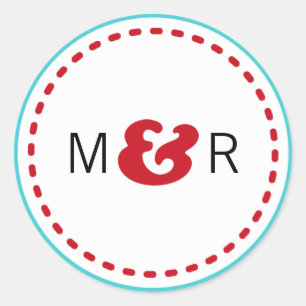 Modern Red and Aqua Chevron & Lovebirds Wedding Classic Round Sticker
