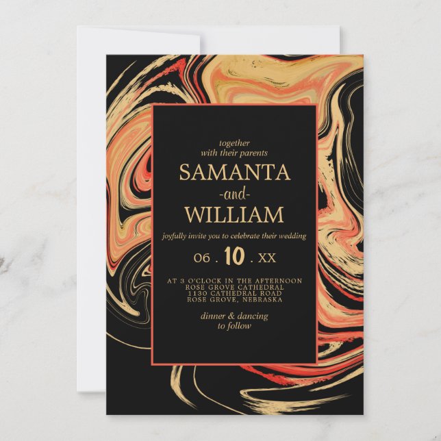 Modern red and beige abstract. Wedding Invitation (Front)