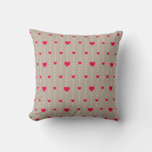 Modern Red and Beige Hearts Pattern Cushion