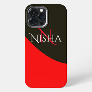 Modern Red and Black Abstract Monogram iPhone 13 Pro Max Case