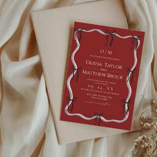 Modern Red and Black Bow Wedding Invitation