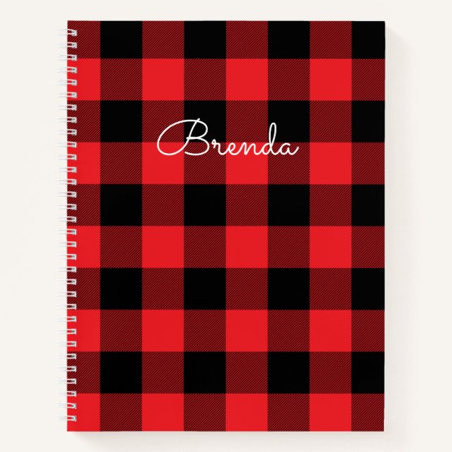 Modern Red and Black Buffalo Check Notebook (Front)