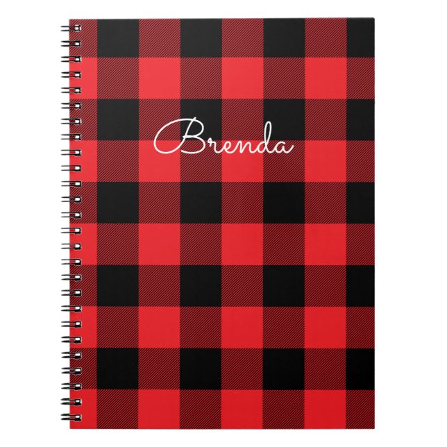 Modern Red and Black Buffalo Check Notebook (Front)