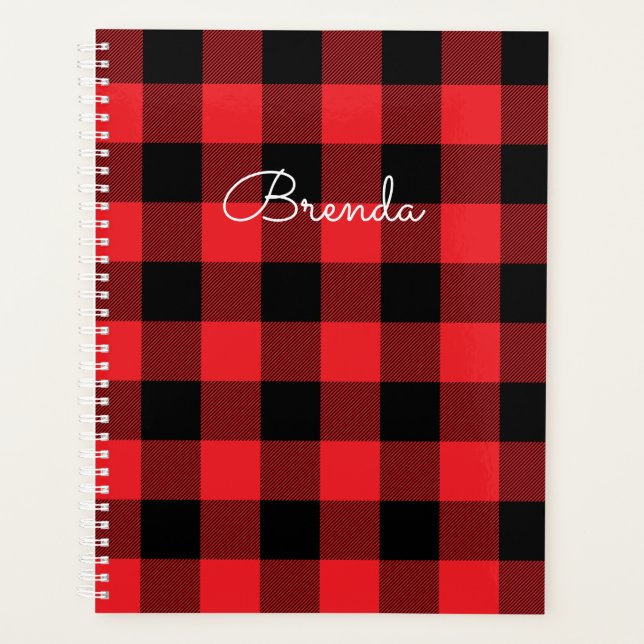 Modern Red and Black Buffalo Check Planner (Front)