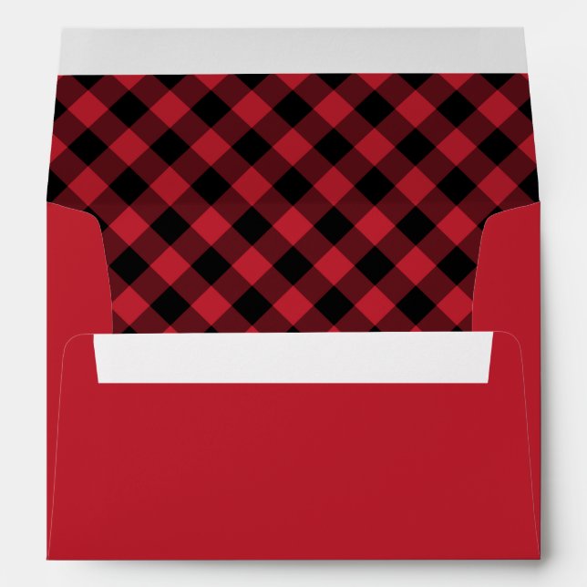 Modern Red and Black Buffalo Plaid Holiday Envelope (Back (Bottom))