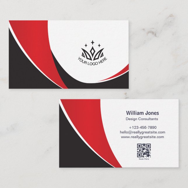 Modern Red and Black Corporate Consultant QR Code  Business Card (Front/Back)