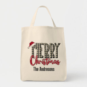 Modern Red and Black Cute Merry Christmas Tote Bag