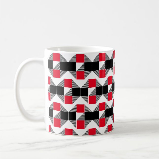 Modern red and black geometric colour block coffee mug (Left)