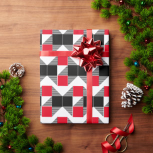 Modern red and black geometric colour block  wrapping paper