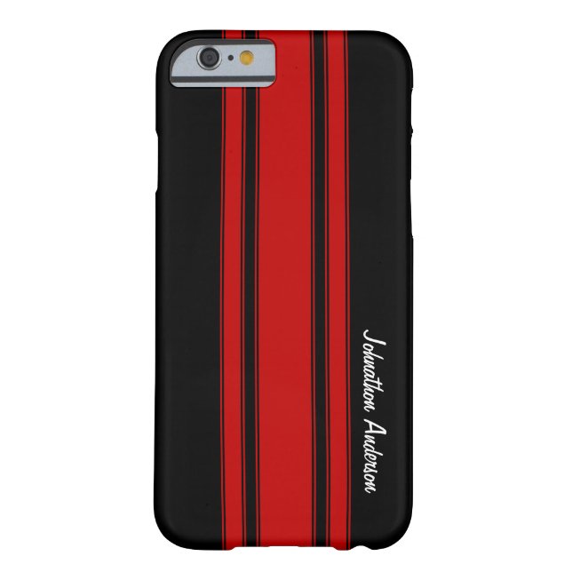 Modern Red And Black Racing Stripes With Name Case-Mate iPhone Case (Back)