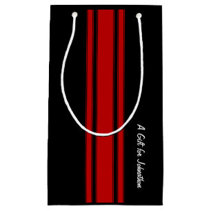 Modern Red And Black Racing Stripes With Name Small Gift Bag