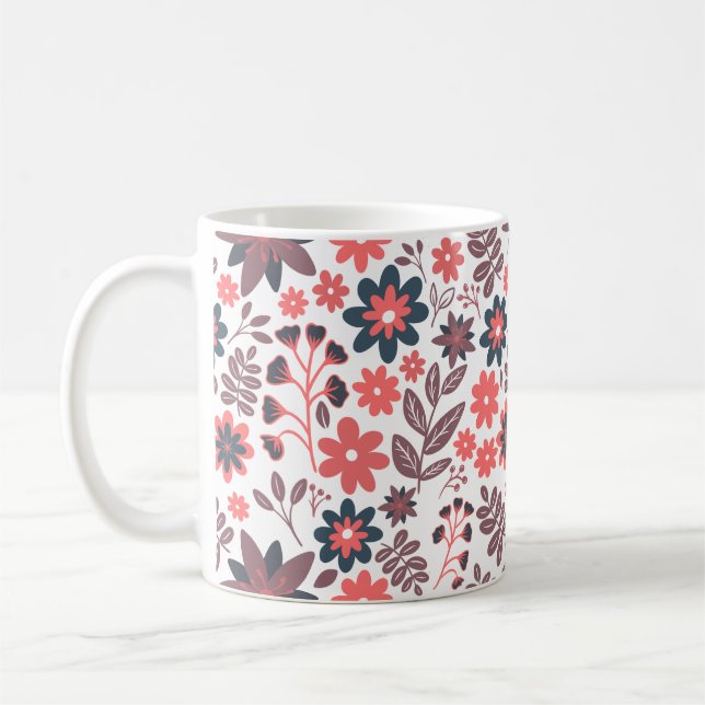 Modern Red and Black Two Sided Flower Coffee Mug (Left)
