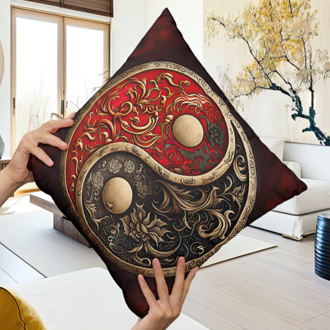 Modern Red and Black Yin and Yang Contemporary Cushion (Creator Uploaded)