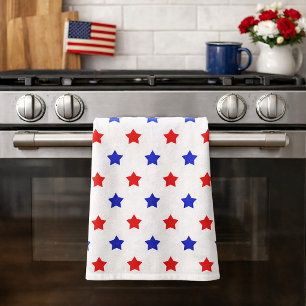 Modern Red and Blue Star Pattern Tea Towel