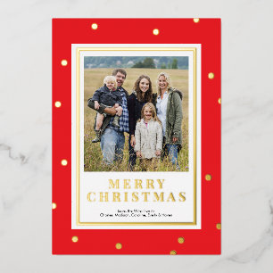 Modern Red and Gold Foil Christmas Photo Card