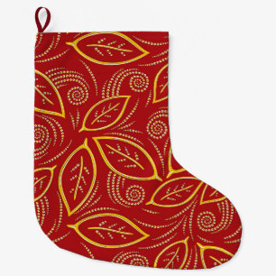 Modern Red and Gold Illustrated Leaves Large Christmas Stocking