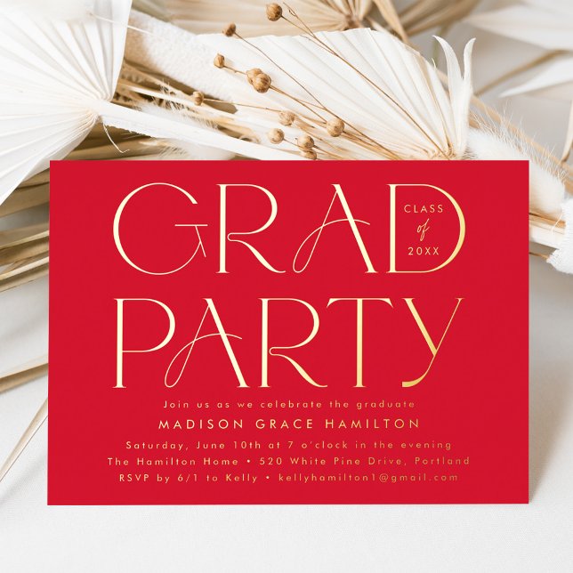 Modern Red and Gold Typography Graduation Party (Creator Uploaded)