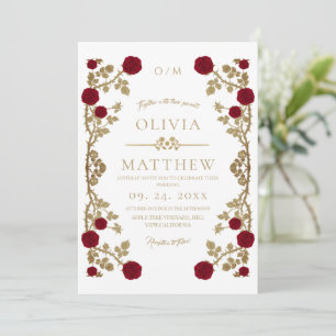 Modern Red and Golden⎮Boho Rose Vine Wedding Invitation