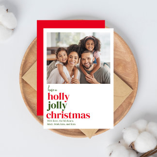 Modern Red and Green 1 photo Christmas Holiday Card