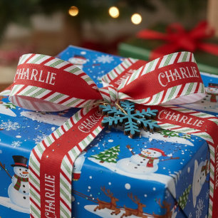 Modern Red and Green Candy Cane Stripes Pattern Grosgrain Ribbon