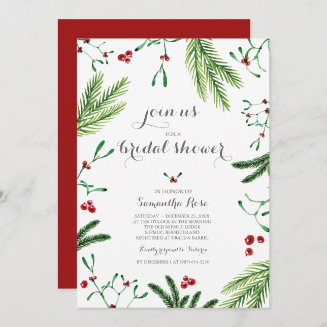 Modern Red and Green Christmas Bridal Shower Invitation (Front/Back)