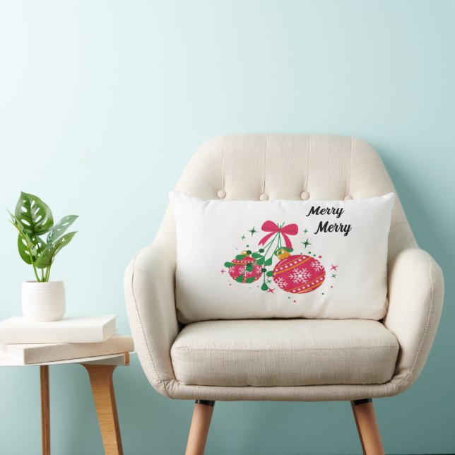Modern red and green Christmas ornaments  Lumbar Cushion (Chair)
