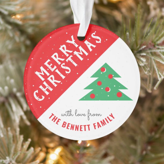 Modern Red and Green Christmas Tree Family Holiday Ornament (Tree)