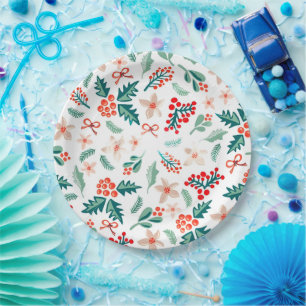 Modern Red and Green Christmas Tree Party Paper Plate