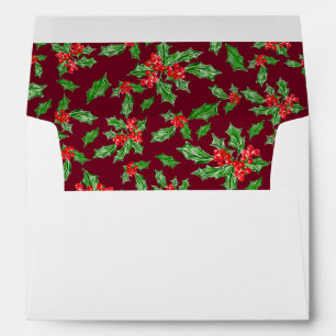 Modern Red And Green Holly Merry Christmas Photo Envelope