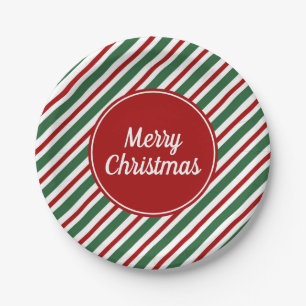 Modern Red And Green Merry Christmas Paper Plate