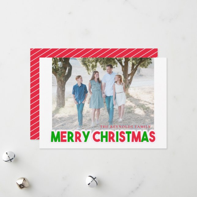 Modern Red and Green Merry Christmas Photo Card (Front/Back In Situ)