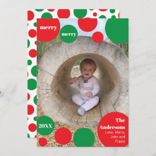 Modern Red and Green Polka Dot Photo Holiday Card